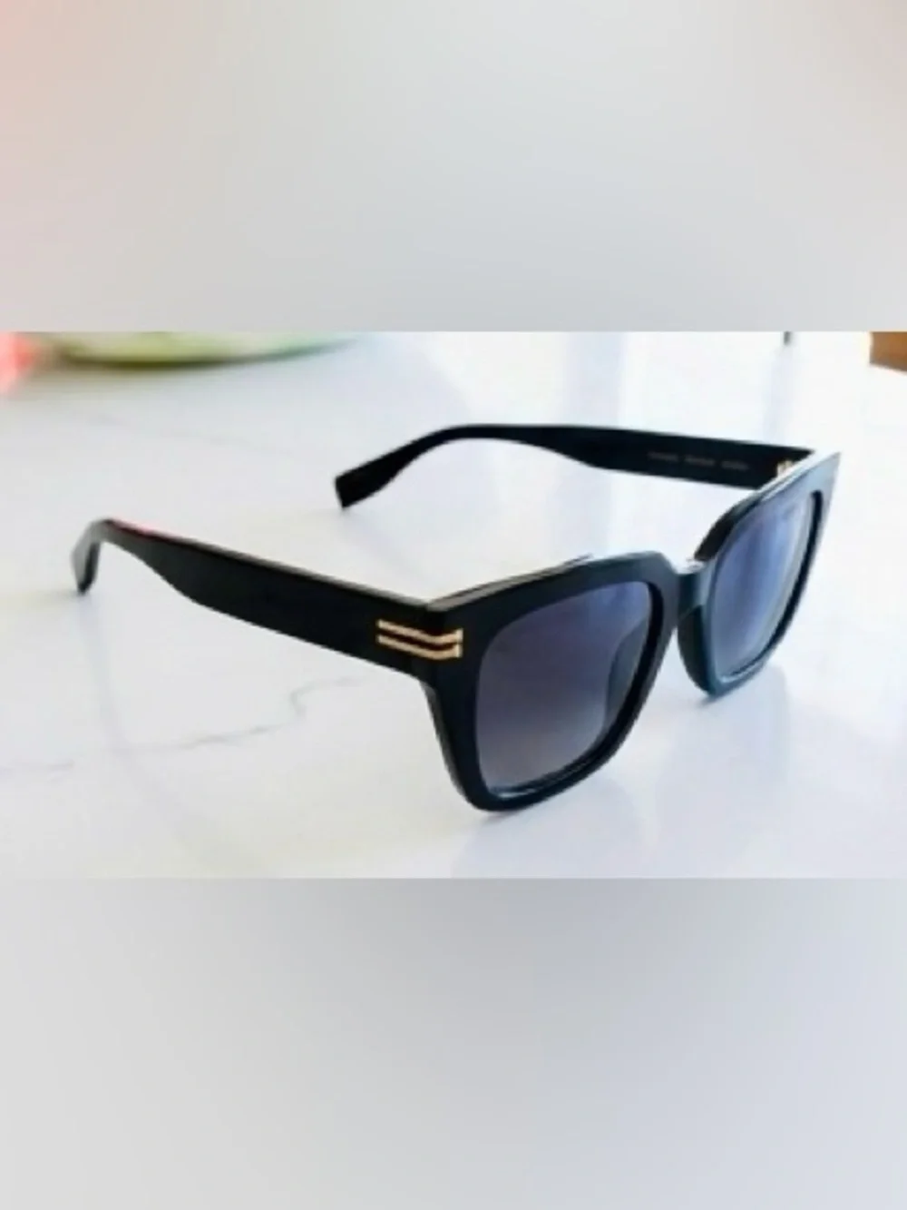 Marc Jacobs Black Sunglasses with Gold Temple Accents and Gradient Lenses Unisex